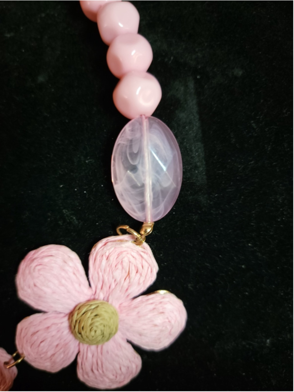Pink Floral Statement Necklace Beaded Flower Necklace Cottagecore Spring Jewelry - Picture 8 of 12
